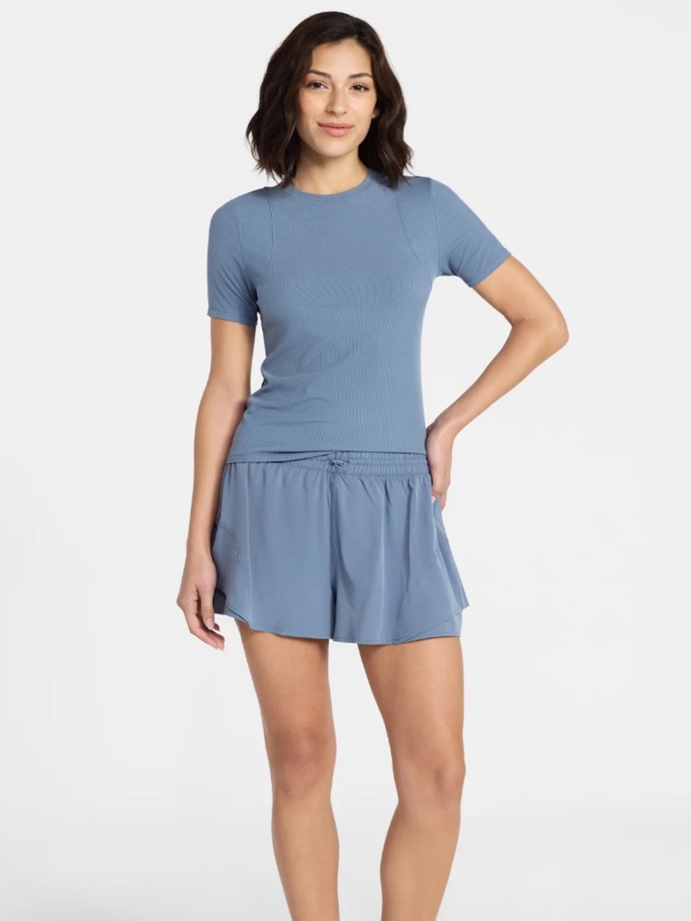 Avia Women's Crewneck Ribbed Seamed Athletic Short Sleeve T-Shirt NWT moonstone